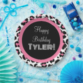 Aangepaste roze zwarte en witte Cheetah afdrukken Papieren Bordje (Feest)