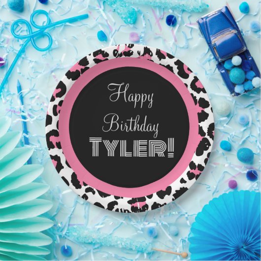 Aangepaste roze zwarte en witte Cheetah afdrukken Papieren Bordje (Feest)