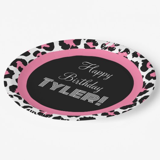 Aangepaste roze zwarte en witte Cheetah afdrukken Papieren Bordje (Gekanteld)