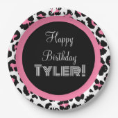 Aangepaste roze zwarte en witte Cheetah afdrukken Papieren Bordje (Voorkant)