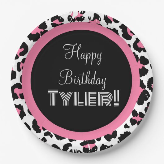 Aangepaste roze zwarte en witte Cheetah afdrukken Papieren Bordje (Voorkant)
