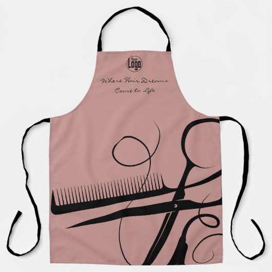 Aangepaste Roze Zwarte Logo Motto Hair Tools Schort (Voorkant)