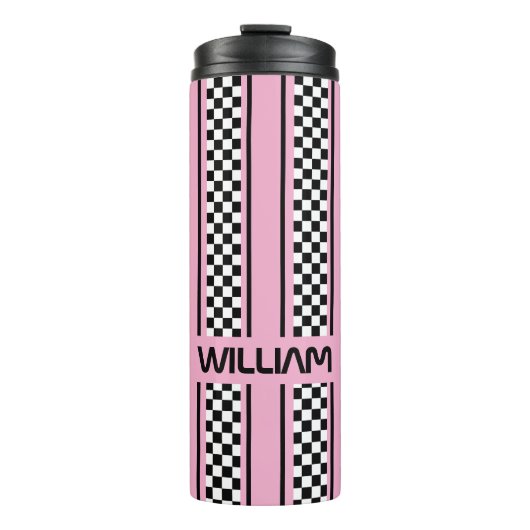 Aangepaste Roze Zwarte Race Sport Streep Thermosbeker (Voorkant)