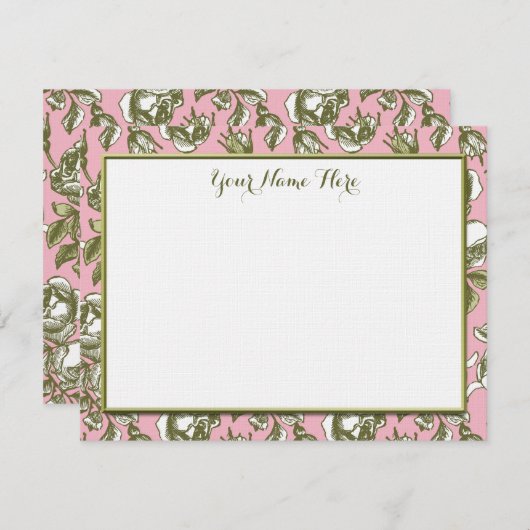 Aangepaste Rozen op licht roze bloemig Notitiekaartje (Voorkant / Achterkant)