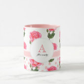 Aangepaste Rozen Polka Dot Monogram Cirkel Mok (Midden)