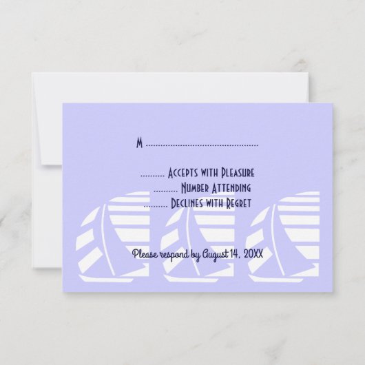 Aangepaste RSVP-blauw-witte zeilbootreactie Kaart (Achterkant)