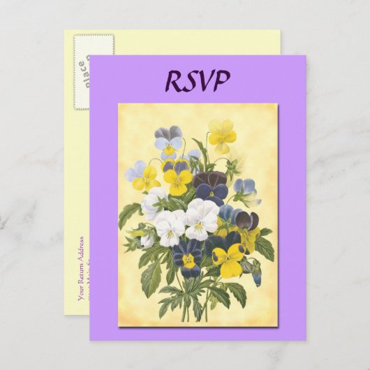 Aangepaste RSVP botanische viooltjes ansichtkaart Uitnodiging Briefkaart (Voorkant / Achterkant)