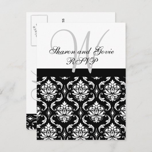 Aangepaste RSVP Damask bruiloft Briefkaart (Voorkant / Achterkant)