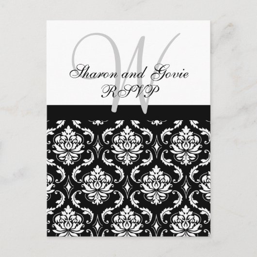 Aangepaste RSVP Damask bruiloft Briefkaart (Voorkant)
