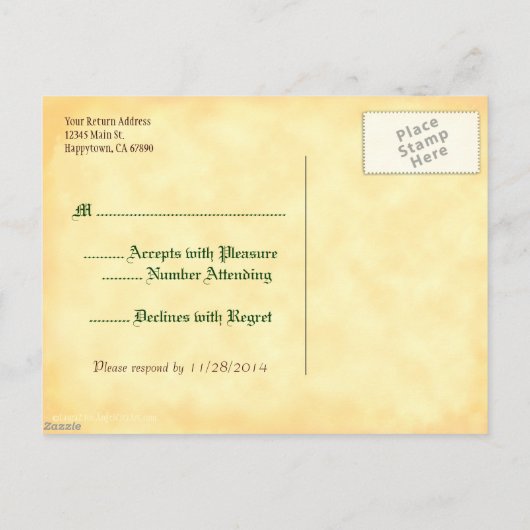 Aangepaste RSVP Holiday Green Pine Briefkaart (Achterkant)