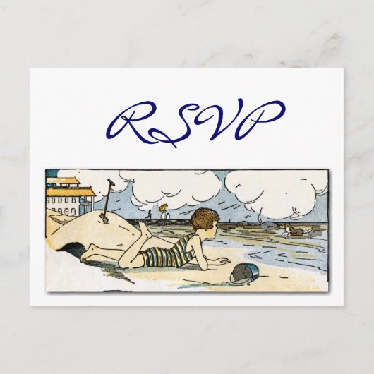 Aangepaste RSVP Kind op het strand  Kunst Briefkaa Uitnodiging Briefkaart (Voorkant)