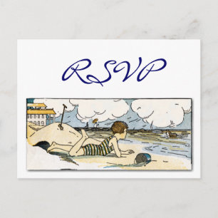 Aangepaste RSVP Kind op het Strand Vintage Kunst A Uitnodiging Briefkaart
