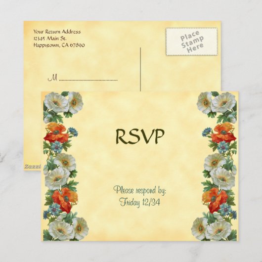 Aangepaste RSVP Poppies Cornflowers Briefkaart (Voorkant / Achterkant)