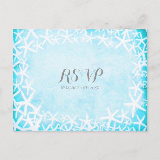Aangepaste RSVP van gekleurde Starfish Aqua Blue P Uitnodiging Briefkaart (Voorkant)