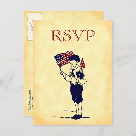 Aangepaste RSVP-Vintage 4 juli Briefkaart (Voorkant / Achterkant)