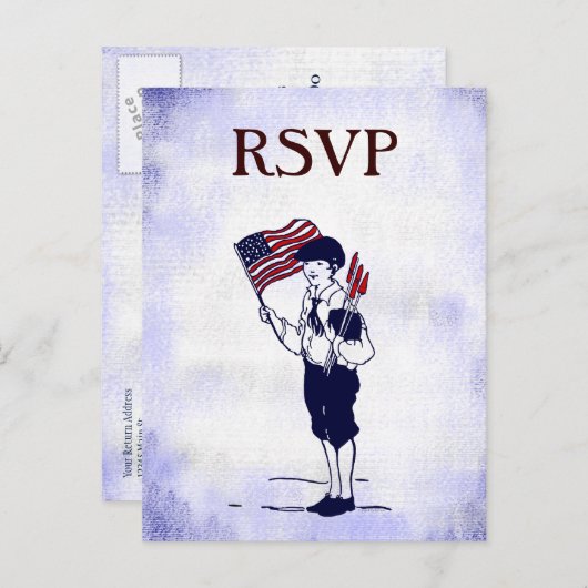 Aangepaste RSVP-Vintage 4 juli Briefkaart (Voorkant / Achterkant)