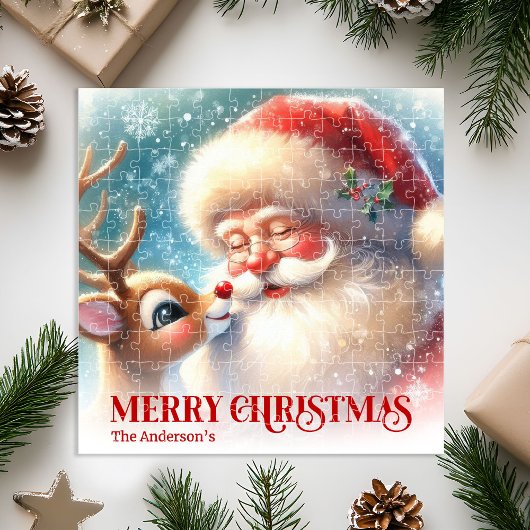 Aangepaste Rudolph en Kerstman Kerstpuzzel voor Ki Legpuzzel