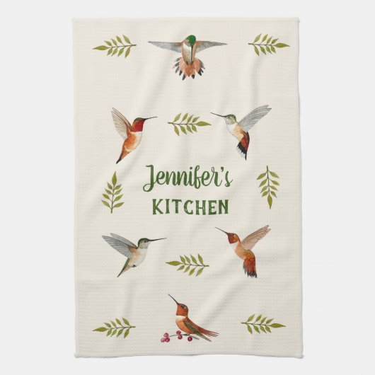 Aangepaste Rufous Kolibries Theedoek (Verticaal)