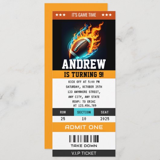 Aangepaste Rugby Verjaardag Ticket Kaart (Voorkant / Achterkant)