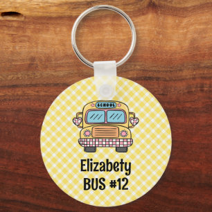 Aangepaste rugzak bus info tag voor kinderen sleutelhanger