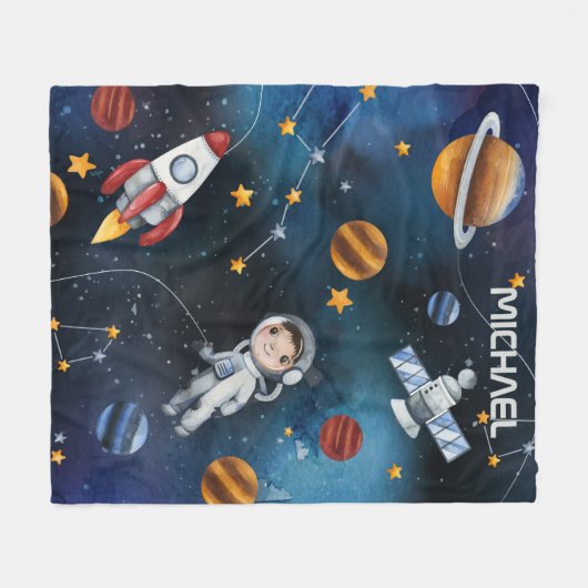 Aangepaste ruimte en astronaut fleece deken (Voorkant (Horizontaal))