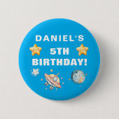 Aangepaste ruimte-thema Kids verjaardagsfeestje Ronde Button 5,7 Cm (Voorkant)