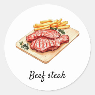 Aangepaste rundvlees biefstuk en friet bruiloft ma ronde sticker