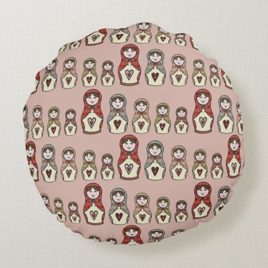 Aangepaste Russische Doll Matryoshka-kussen Rond Kussen (Achterkant)