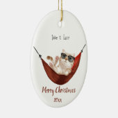 Aangepaste Rust Ontspanning Kerstmis Kat Keramisch Ornament (Rechts)