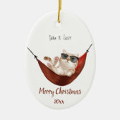 Aangepaste Rust Ontspanning Kerstmis Kat Keramisch Ornament (Voorkant)
