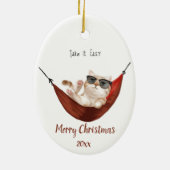 Aangepaste Rust Ontspanning Kerstmis Kat Keramisch Ornament (Achterkant)