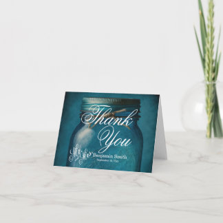 Aangepaste Rustic Blue Glass Mason Jar Wedding Bedankkaart