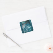 Aangepaste Rustic Blue Glass Mason Jar Wedding Vierkante Sticker (Envelop)