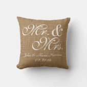 Aangepaste Rustic Burlap-look Wedding Pillow Kussen (Voorkant)