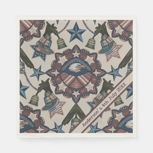 Aangepaste Rustic Flag Eagle vuurwerk 4 juli Servet (Voorkant)