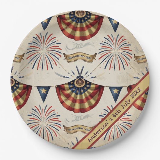 Aangepaste Rustic Flag vuurwerk 4 juli Papieren Bordje (Voorkant)