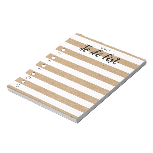 Aangepaste Rustic Kraft Striped to Do List Notitieblok (Linkerzijde)