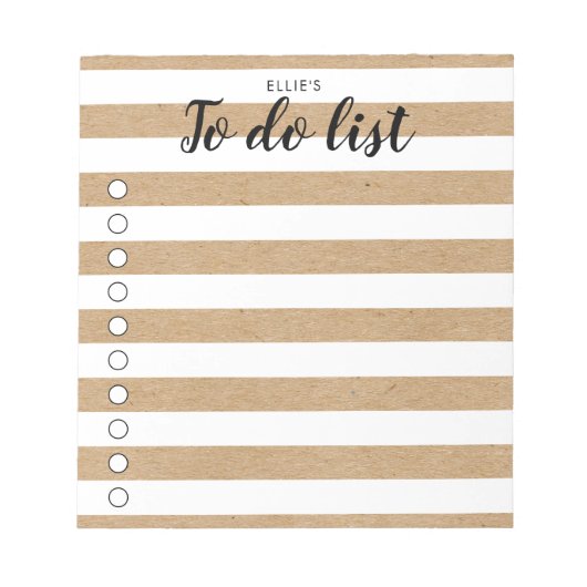 Aangepaste Rustic Kraft Striped to Do List Notitieblok (Voorkant)