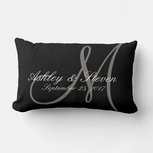 Aangepaste Rustic Linen look Monogram Lumbar Pillo Kussen (Voorkant)