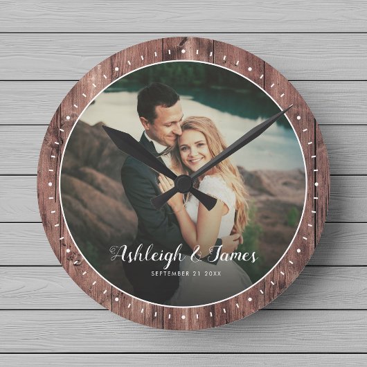 Aangepaste Rustic Modern Weddenschap Foto's Ronde Klok