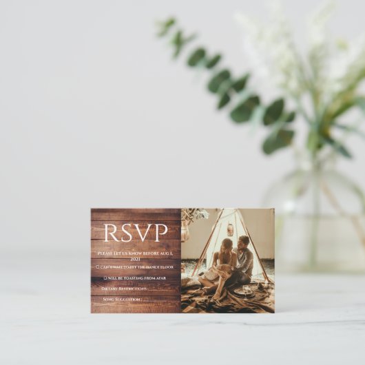 Aangepaste Rustic RSVP-fotokaart Informatiekaartje (Staand voorkant)