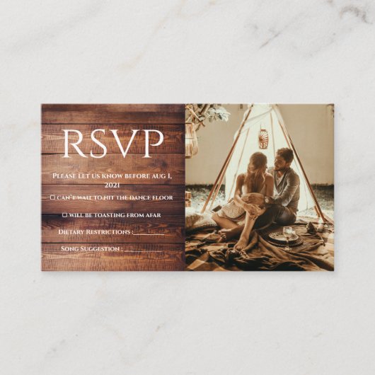 Aangepaste Rustic RSVP-fotokaart Informatiekaartje (Voorkant)