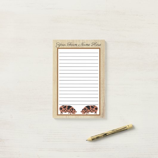 Aangepaste Rustic Wood KuneKune Pig Post-it® Notes (Op bureau)
