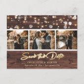 Aangepaste Rustic Wood Wedding 3 Foto sparen de da Aankondigingskaart (Voorkant)