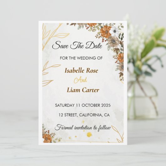 Aangepaste Rustieke Boho Herfst Save the Date Kaar (Staand voorkant)