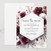 Aangepaste rustieke Bourgondische bruiloft Save The Date (Voorkant / Achterkant)