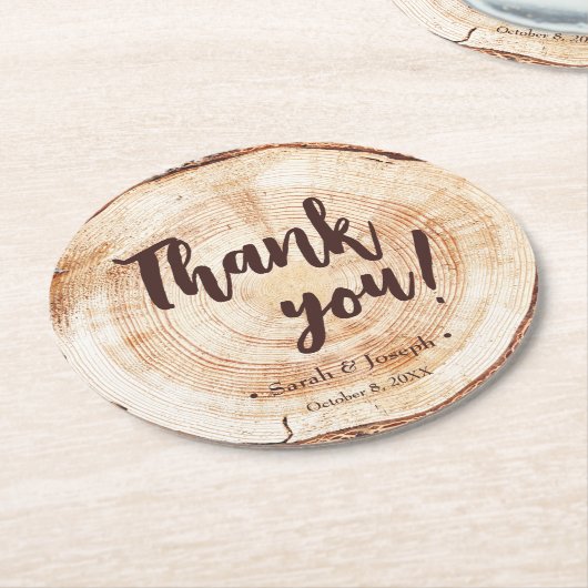 Aangepaste rustieke bruiloft hout grain gunst dank ronde kartonnen onderzetter (Gebogen)