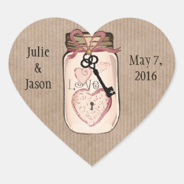 Aangepaste rustieke bruiloft Mason Jar Heart Stick Hart Sticker