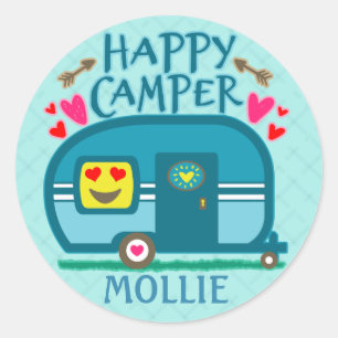 Aangepaste rustieke camping Happy Camper RVing Ronde Sticker
