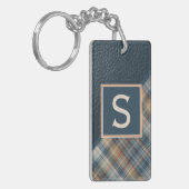 Aangepaste rustieke donker Blauwgroen blauw streep Sleutelhanger (Voorkant Links)